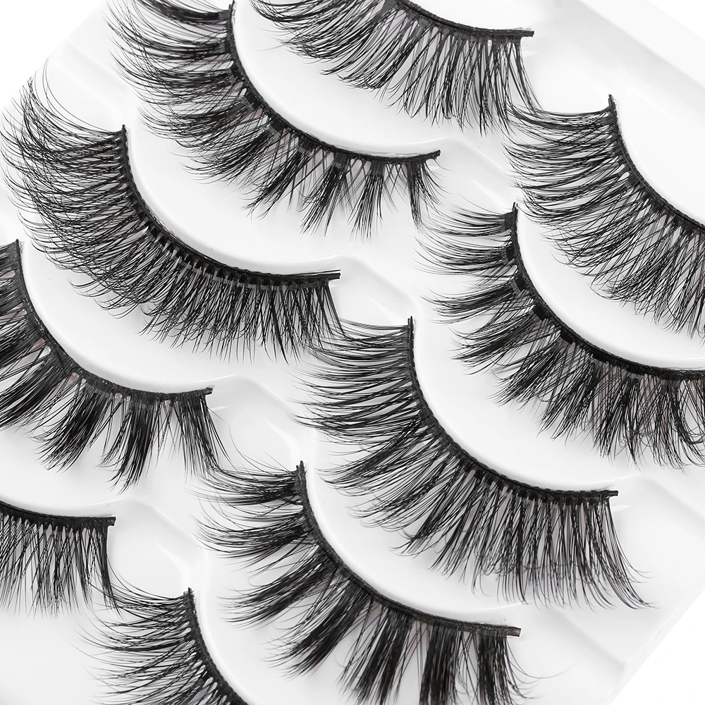

5 Pairs Eyelashes 3d Mink Lashes Natural Long 1 Box Mink Eyelashes 1cm-1.5cm 3D False Eyelashes Full Strip Lashes Handmade Tool
