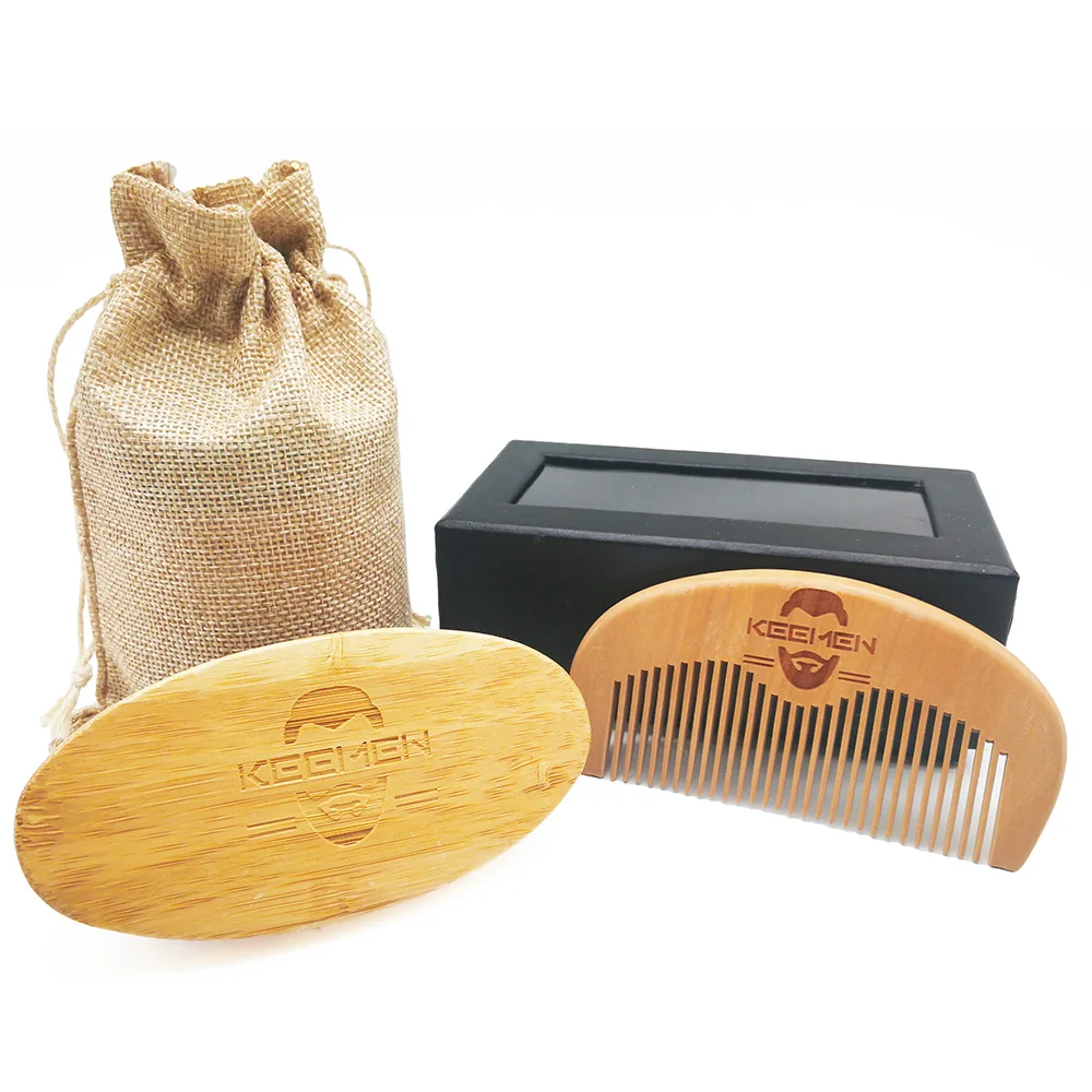 

100pcs/lot Bamboo Boar Bristle Beard Brush & Wood Mustache Combs Men Grooming Kit Set with Gift Box & Velvet Bag for Gentleman