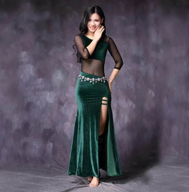 

Good Quality velvet belly dance costume bellydance pratice clothing 4colors belly dance dress M, L 3024