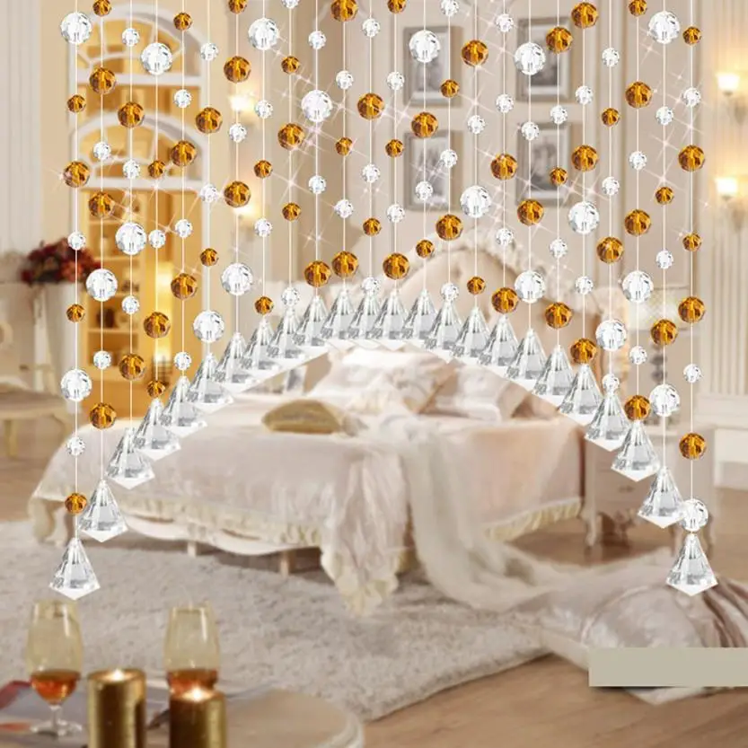 

House LC Crystal Glass Bead Curtain Luxury Living Room Bedroom Window Door Wedding Decor Transparent Champagne Dropship