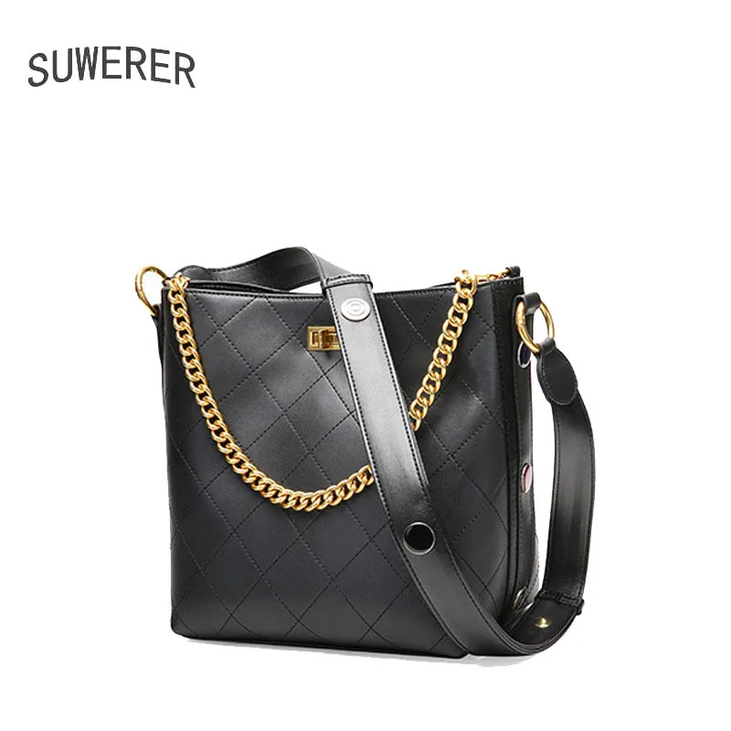 

SUWERER high quality luxury fashion 2019 new water bag small fragrance single shoulder slung leather ladies mother bag