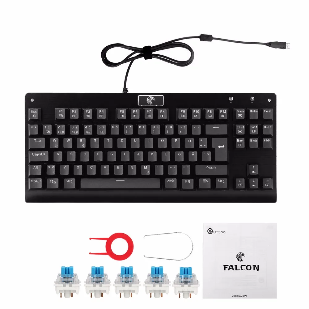 Механическая игровая клавиатура TKL Немецкая раскладка подсветка RGB анти ореолы 88