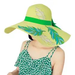 DSstyles Ms. ручная роспись ins лопасть узор объемные шапки отдых, досуг Солнцезащитная соломенная шляпа Пляжные шапки