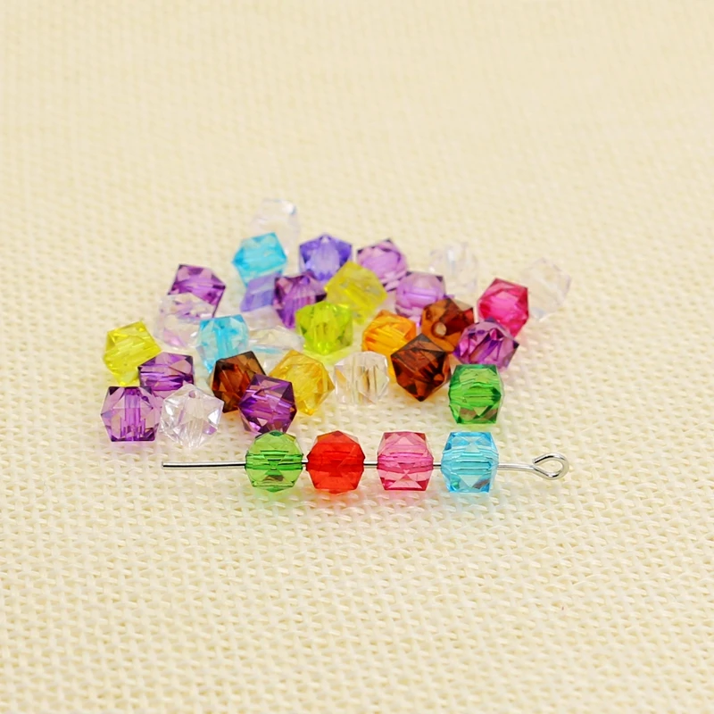 200pcs/lot 6mm Mixed Colors Clear Acrylic Square Shape Colorful Loose