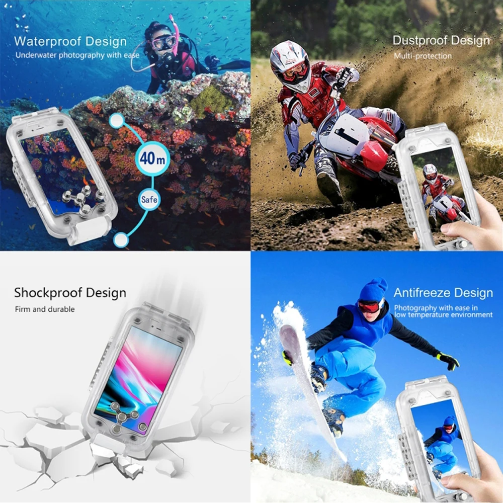 

PULUZ 40m underwater diving mobile phone case for iphone 7 8 plus X XS XR XS Max surfing swimming snorkeling photo video