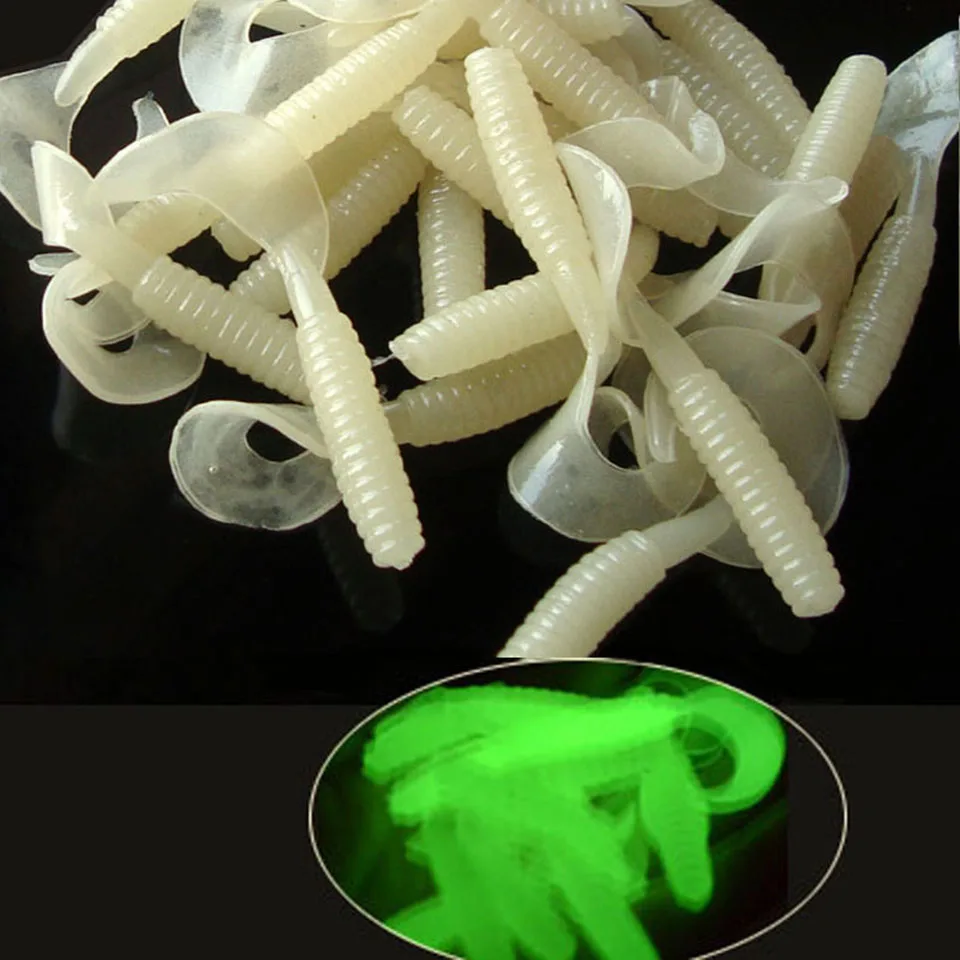 

10PCS/Lot 6.5cm Fishing Worm Luminous Lures Grub fishing lures soft artificial fishing lures single circle tail grubs