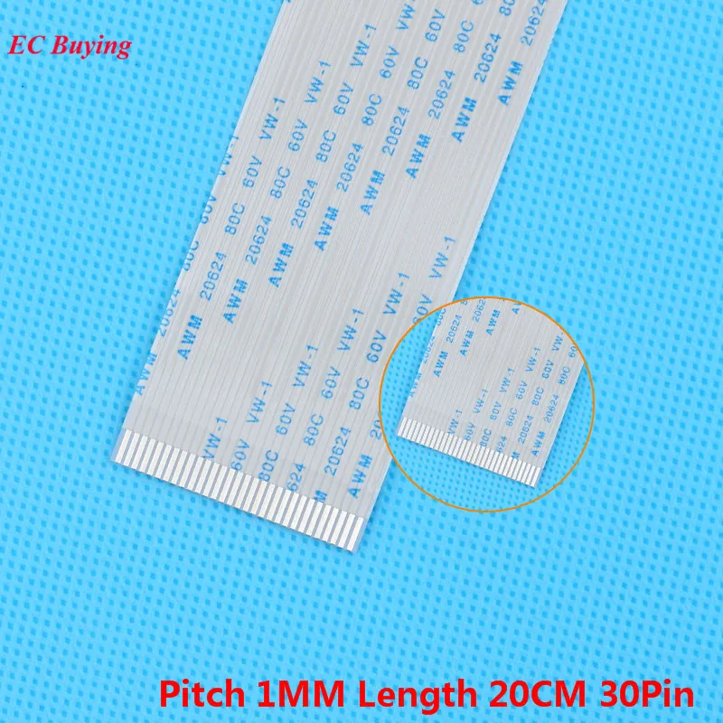 

5Pcs FFC 200mm 30 Pin Flexible Flat Cable 30Pin Ribbon Cable Forward Direction 1mm Pitch 20cm Length Same Side 30Pins For TTL