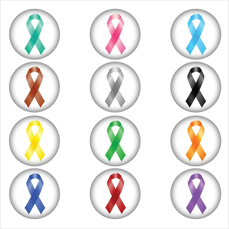 cancer ribbon glass snap button DIY jewelry Round photo cabochons flat back DA1134