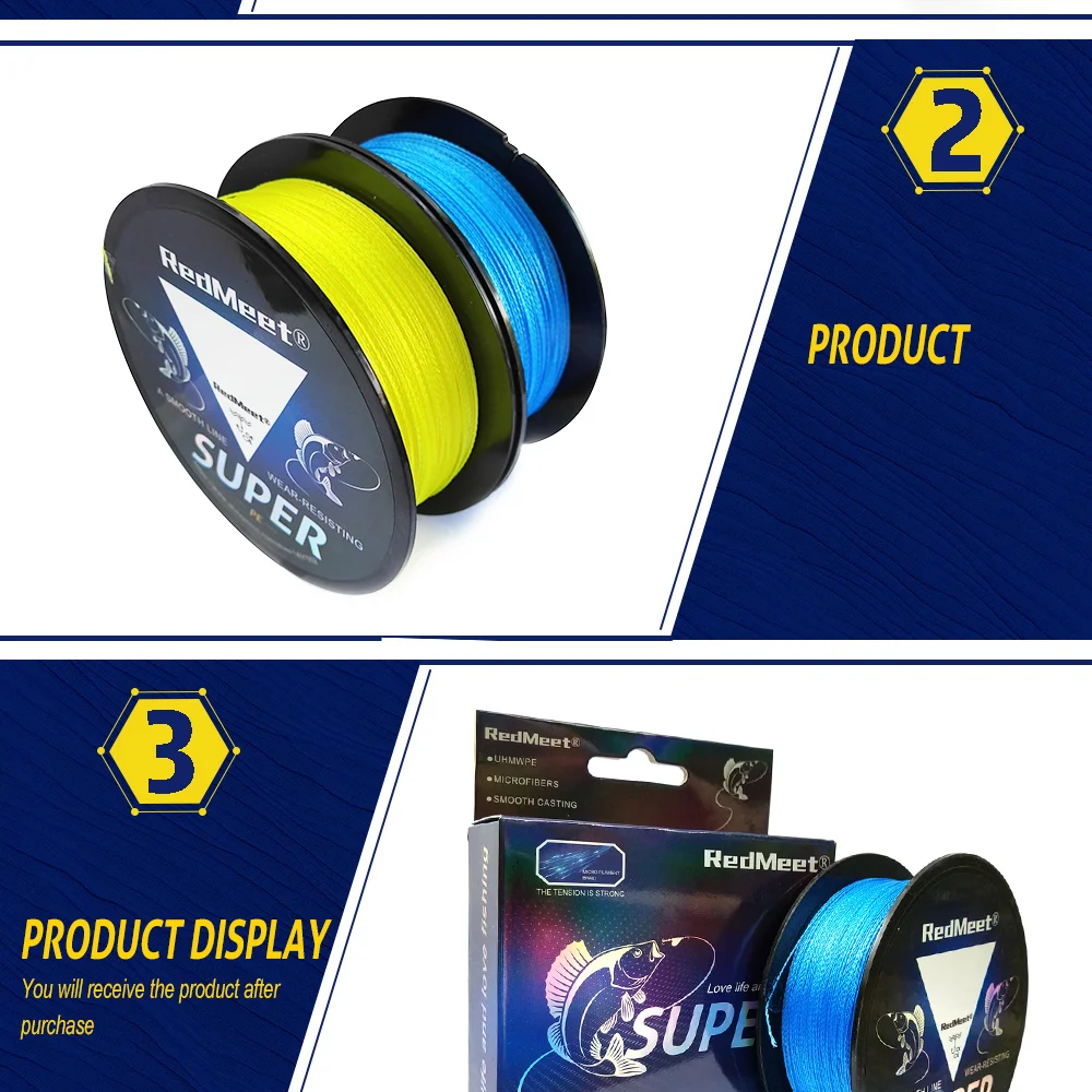 Linha de Pesca Fios de Linha de Pesca Redmeet 500 m Super pe Linha Amarela e cinza e verde e azul e multicolor Trançada Multifilamento 4 Fios de 10 Esporte e Lazer