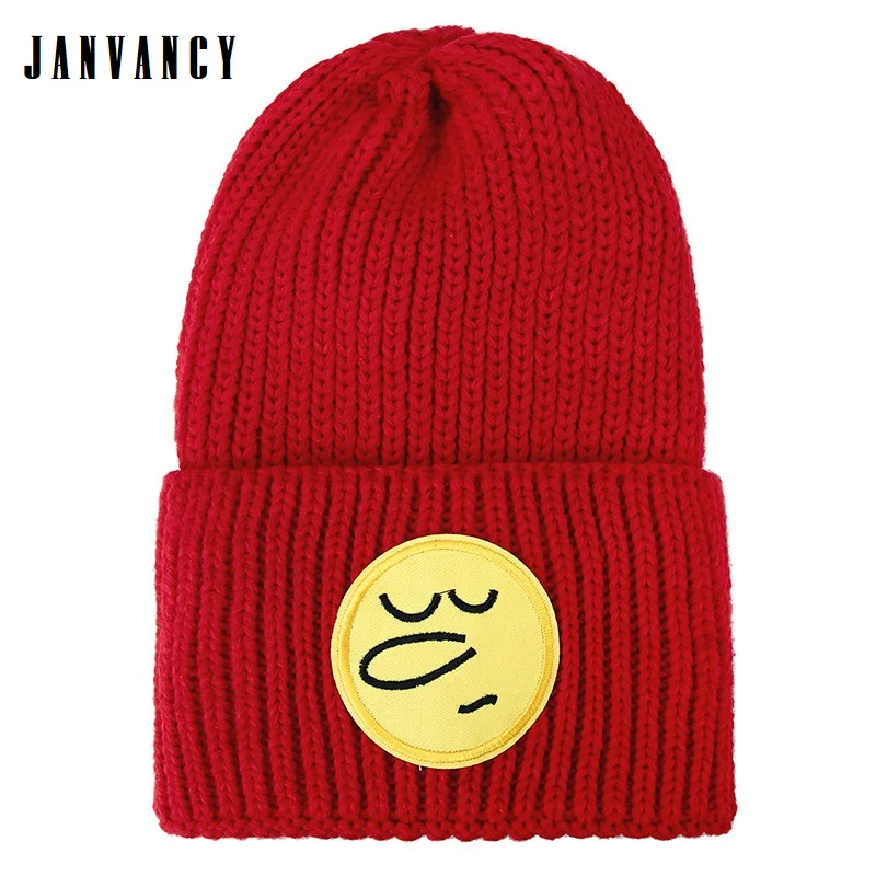 

Winter Harajuku Long Nose Cone Knitted Beanies Novel Women Men Embroidered Warm Hat Funny Carton expression Red Cap Tuque Black