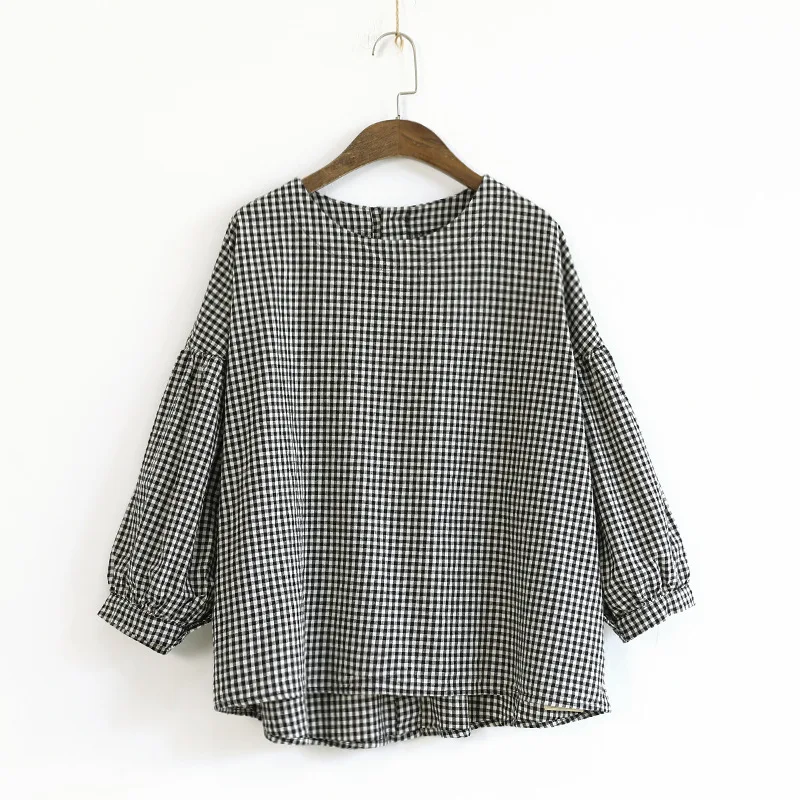 Mujer primavera blusas femininas cuello después de hebilla plaid manga linterna suéter camisas blusa de las mujeres ropa mujer... 166-0218 Mujer primavera blusas femininas cuello después de hebilla plaid manga linterna suéter camisas blusa de las mujeres ropa mujer... 166-0218