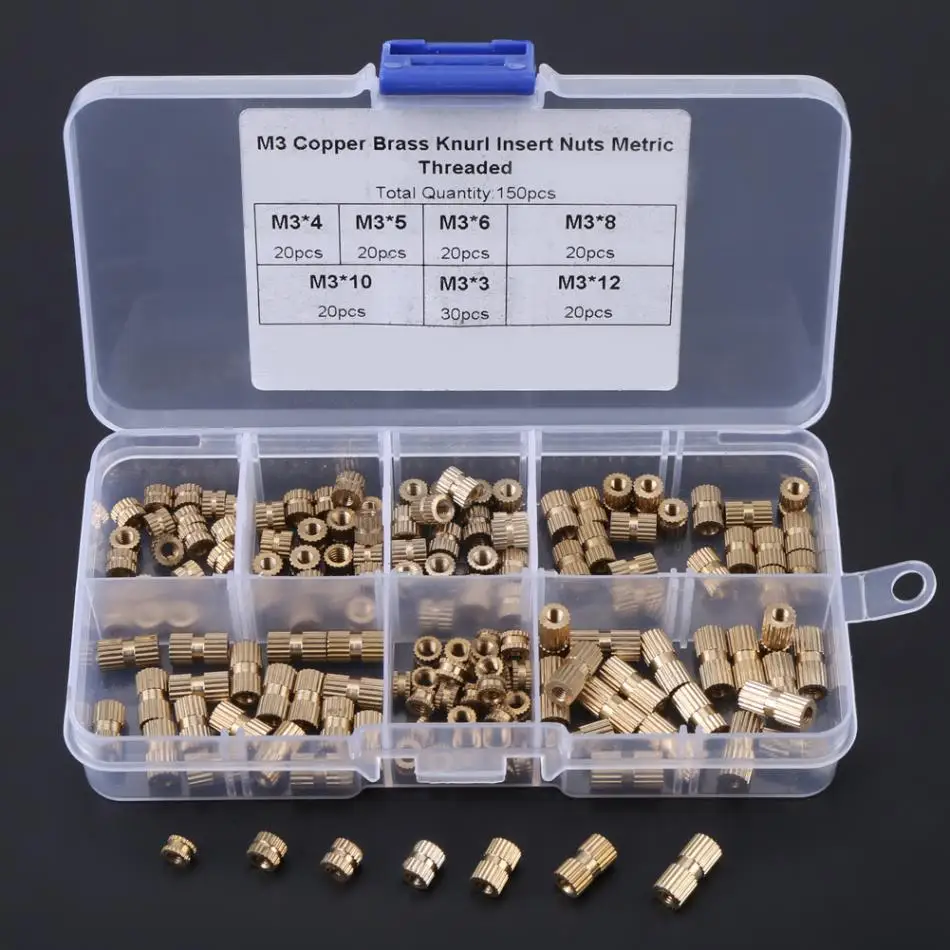 150Pcs Brass Thread Insert Nut M3 Brass Knurl Insert Nuts Assortment