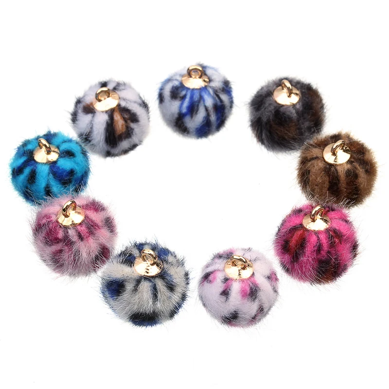 

15mm 24Pcs/Lot Leopard Print Fur Covered Ball Beads Charm for DIY Jewelry Earring Dangle Ball Making Finding