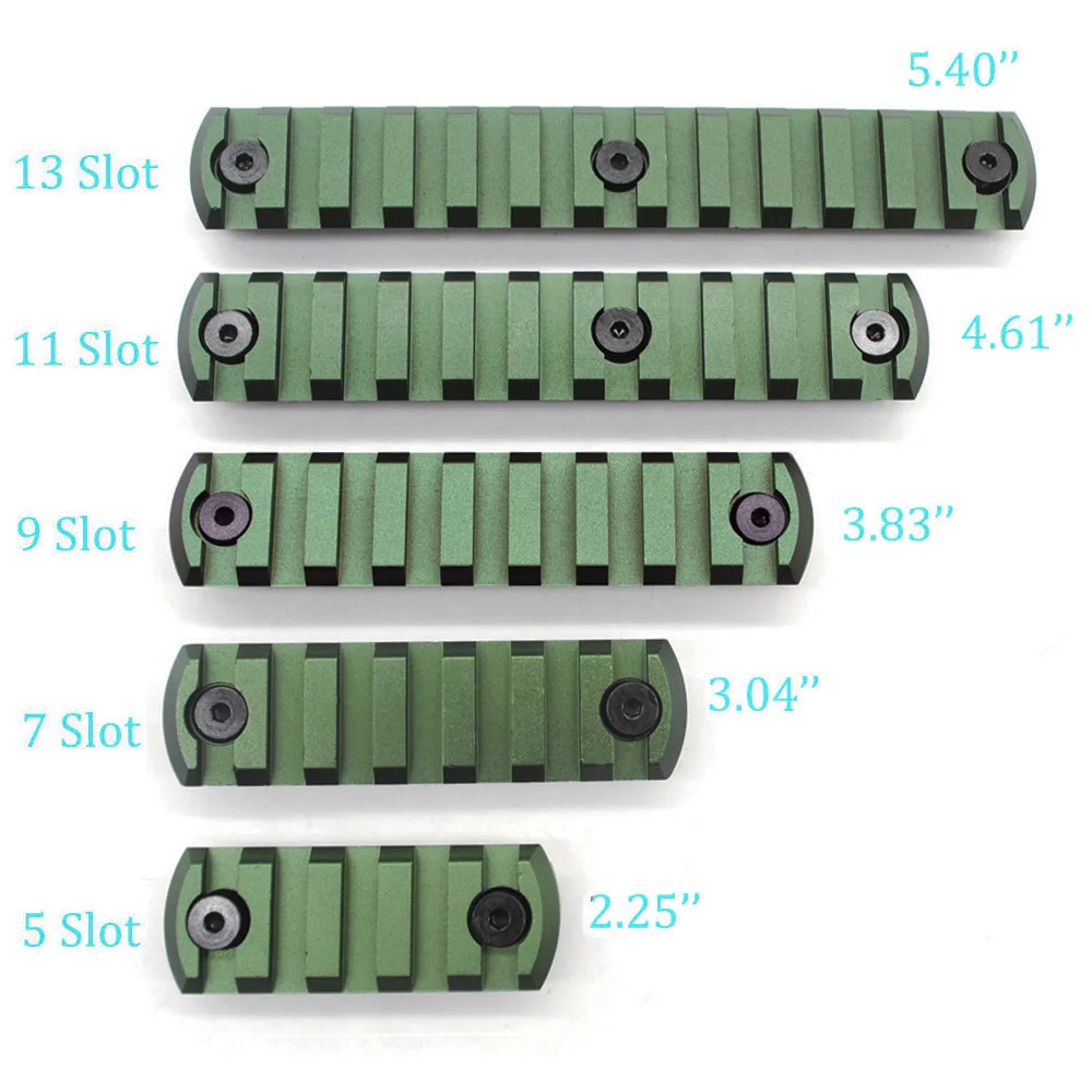 

Olive Green Anodized 5/7/9/11/13 Slots Key mod Picatinny/Weaver Rail Sections Sets For Key mod Handguard Rail