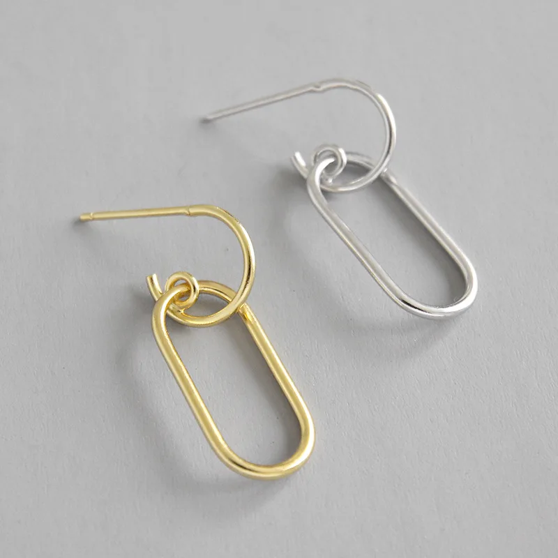 

100% real. Authentic 925 Sterling silver Open Rectangle& Half Circle Geometric Earrings Dangle Fine jEWELRY E122