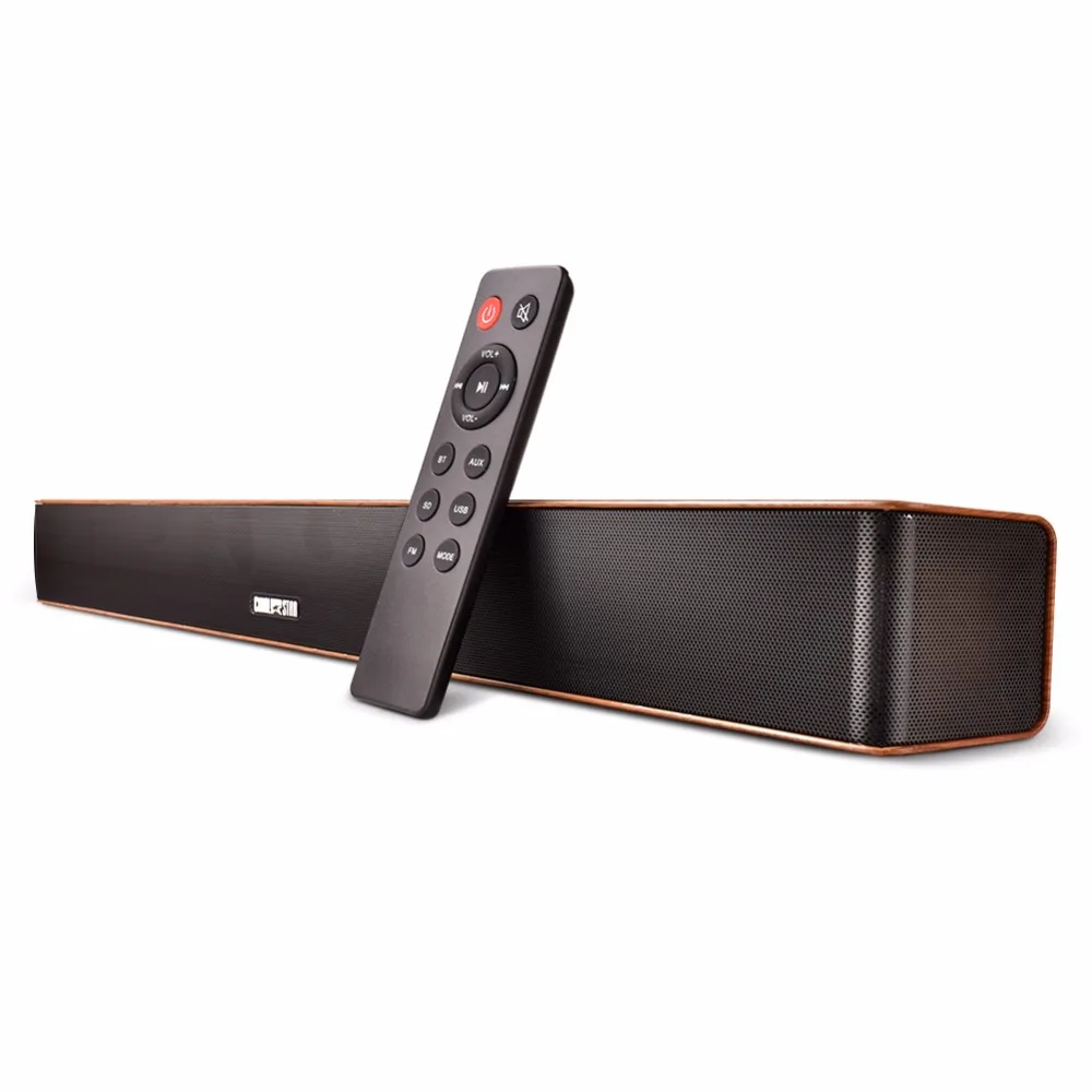 Wireless SoundBar Wooden 24W Portable Mini Sound bar With Remote AUX