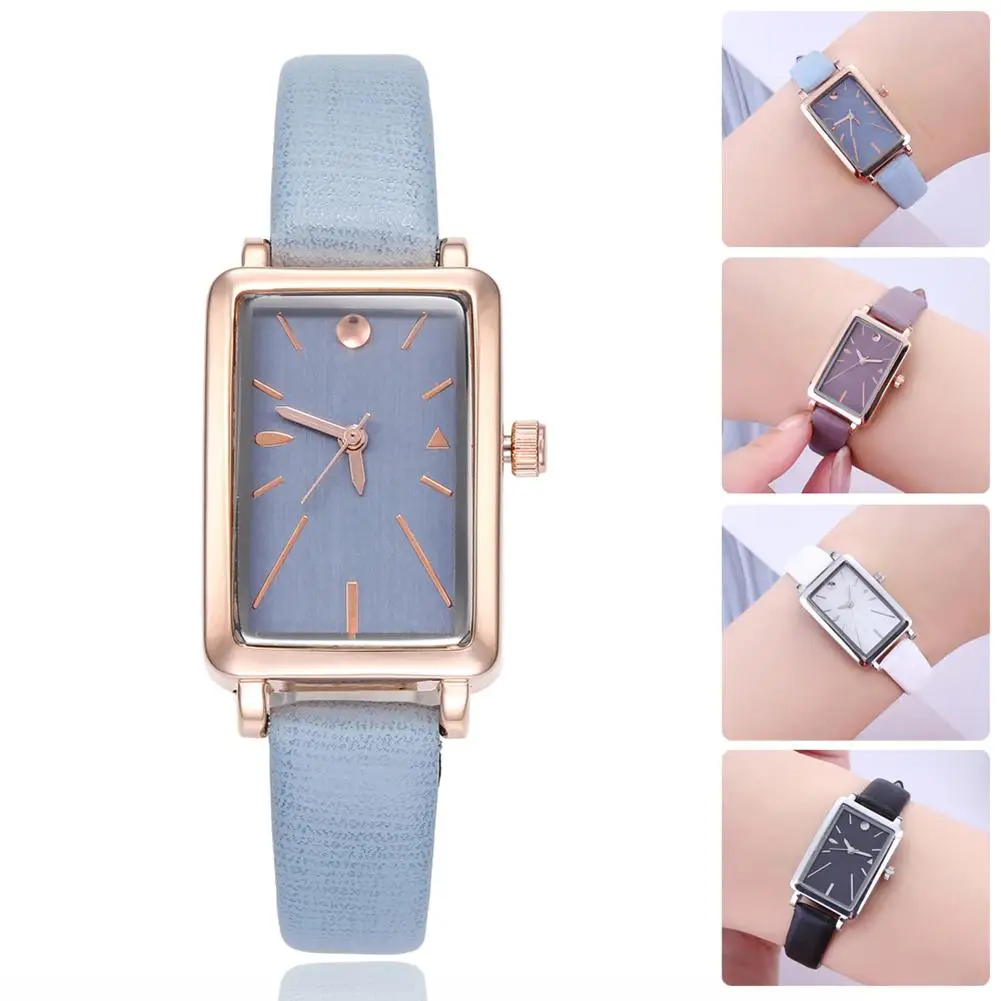 

Women Students Rectangle Dial Faux Leather Band Fashion No Numbers Quartz Wrist Watch