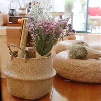 

Natura Household Foldable Woven Storage Pot Garden Flower Vase Bellied Basket Hanging Basket With Handle Storage