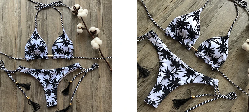 Бикини Biquini Maillot De Bain Femme ванный комплект для женщин пикантные кокосовой пальмы печати купальник, бикини Push Up K06-K07