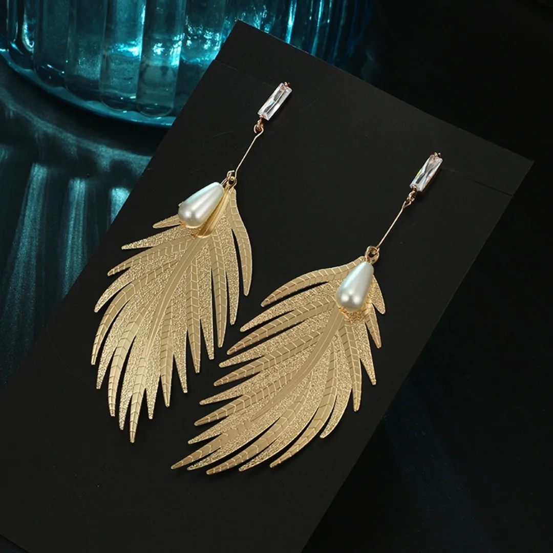 Gold Color Leaf Geometric Earring Boho Small Bead Dangle Earring Simple Charm Long Earring oorbellen Shellhard Statement Jewelry