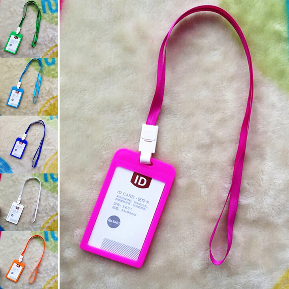 PP ID Card Holder Candy Colors Name Tag Exhibition Cards Business Badge Holder With Lanyard School Office Supplies