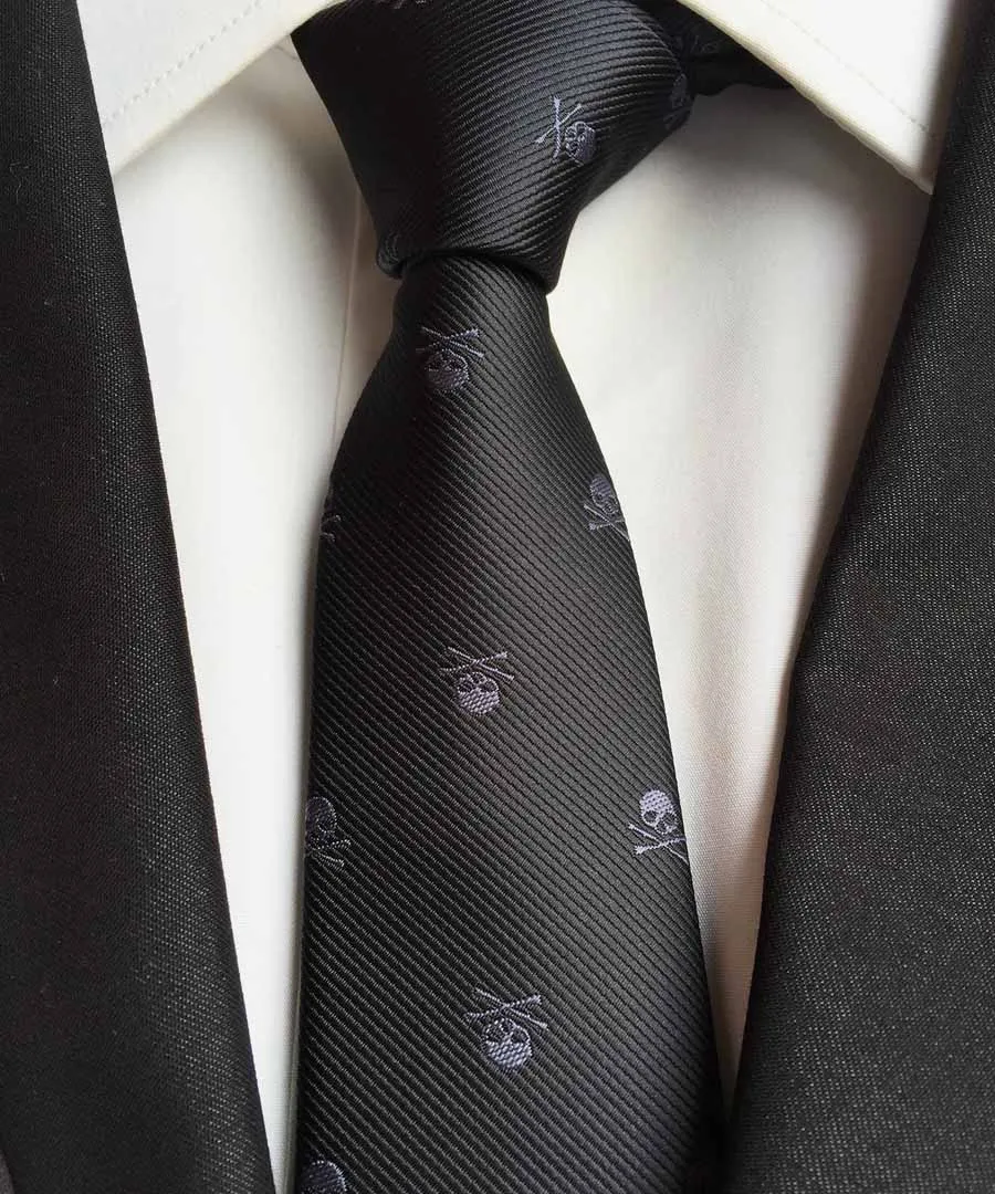5 см галстук Повседневный узкий галстук черный с белым черепом уникальный узор Corbatas - Цвет: As Picture