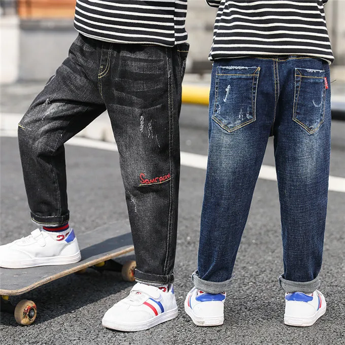 Брюки для мальчиков, джинсы г. модные джинсы для мальчиков на весну-осень, детские джинсовые брюки детские темно-синие дизайнерские штаны
