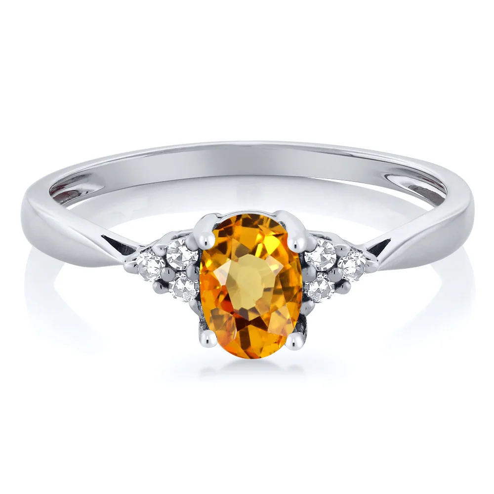 GemStoneKing 0 55 Ct ОВАЛЬНЫЙ натуральный желтый сапфир и бриллиантовое кольцо 14K белое