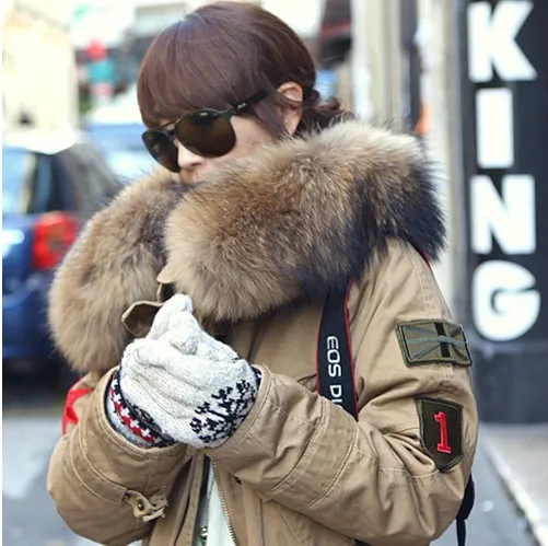 

Large Natural Raccoon Fur Collar Fur Wadded Jacket Cotton Overcoat Plus Size Hooded Long Cotton Padded Coat Women Parkas
