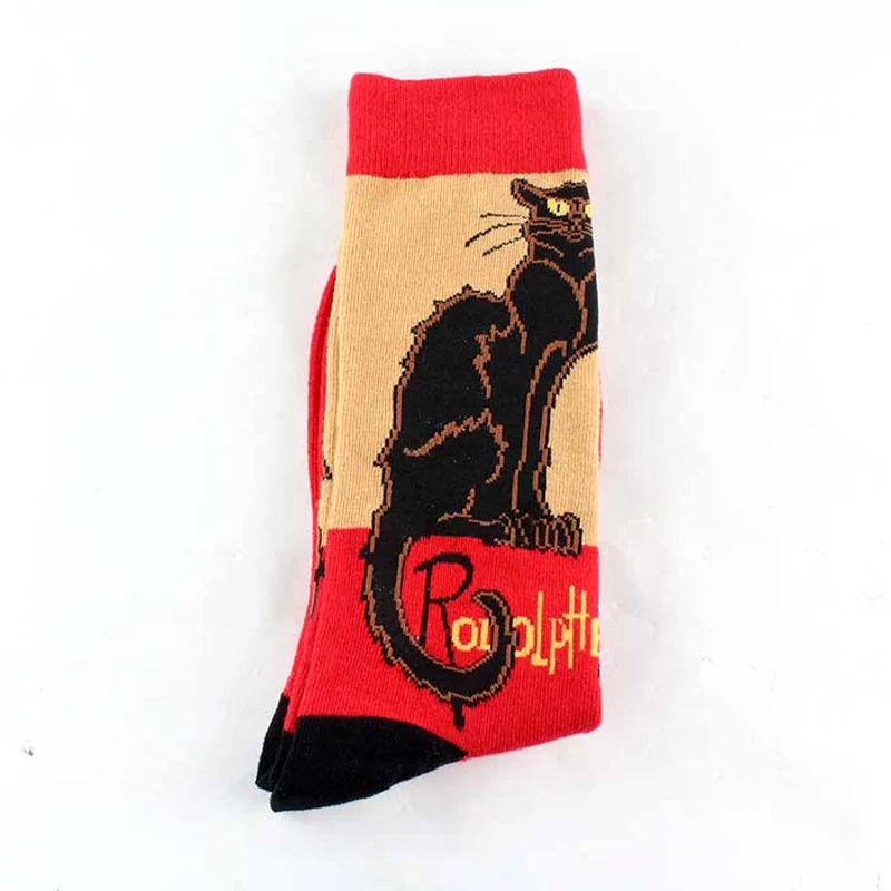 Счастливые носки Новые Креативные мужские носки с рисунками животных Женские винтажные носки с масляной краской Акула Мона Лиза короткие