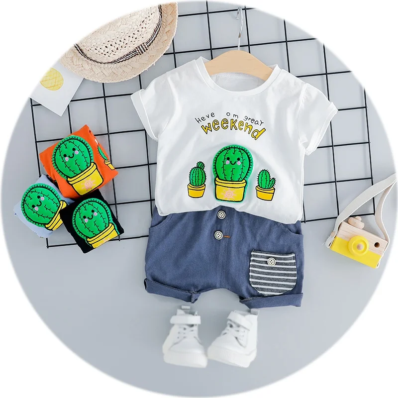 

Toddler Baby Boy Clothes Set Cactus Printed Short Sleeve T-shirt Round Collar Casual Tops+Pants baby Clothing