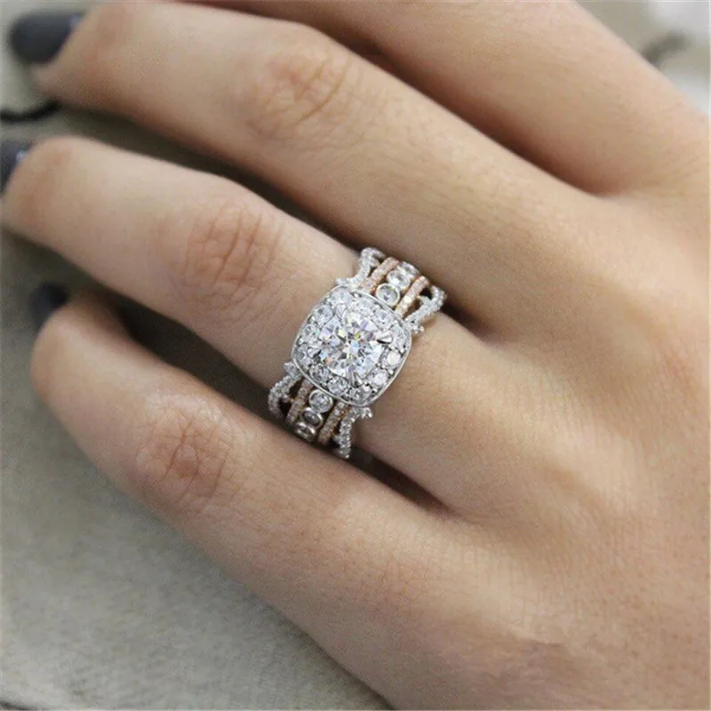 

Yobest 2019 New Fashion Luxury Rose Gold and White Gold Color Big AAA Square CZ Zircon Stone Wedding Engagement Rings for Women