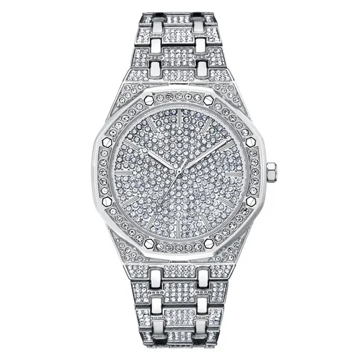 Топ Роскошные мужские часы для мужчин женщин платье часы модные серебряные кварцевые часы мужской большой циферблат Стразы Наручные часы Новинка reloj mujer - Цвет: Silver