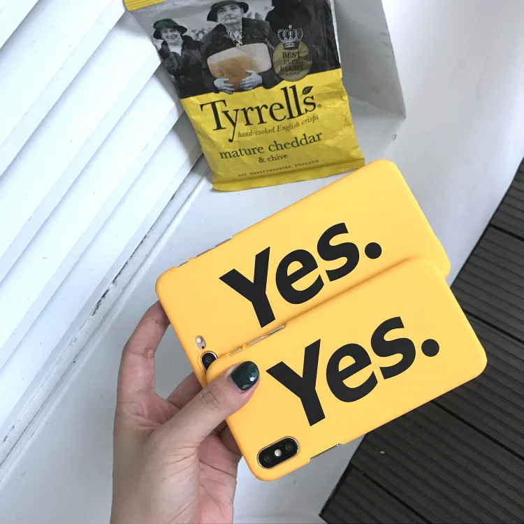 

Fashion Yellow Letter YES Phone Case For iphone X XS XR XS Max 6 6S 7 8 Plus Half Pack Hard PC Plastic Matte Back Cover Coque
