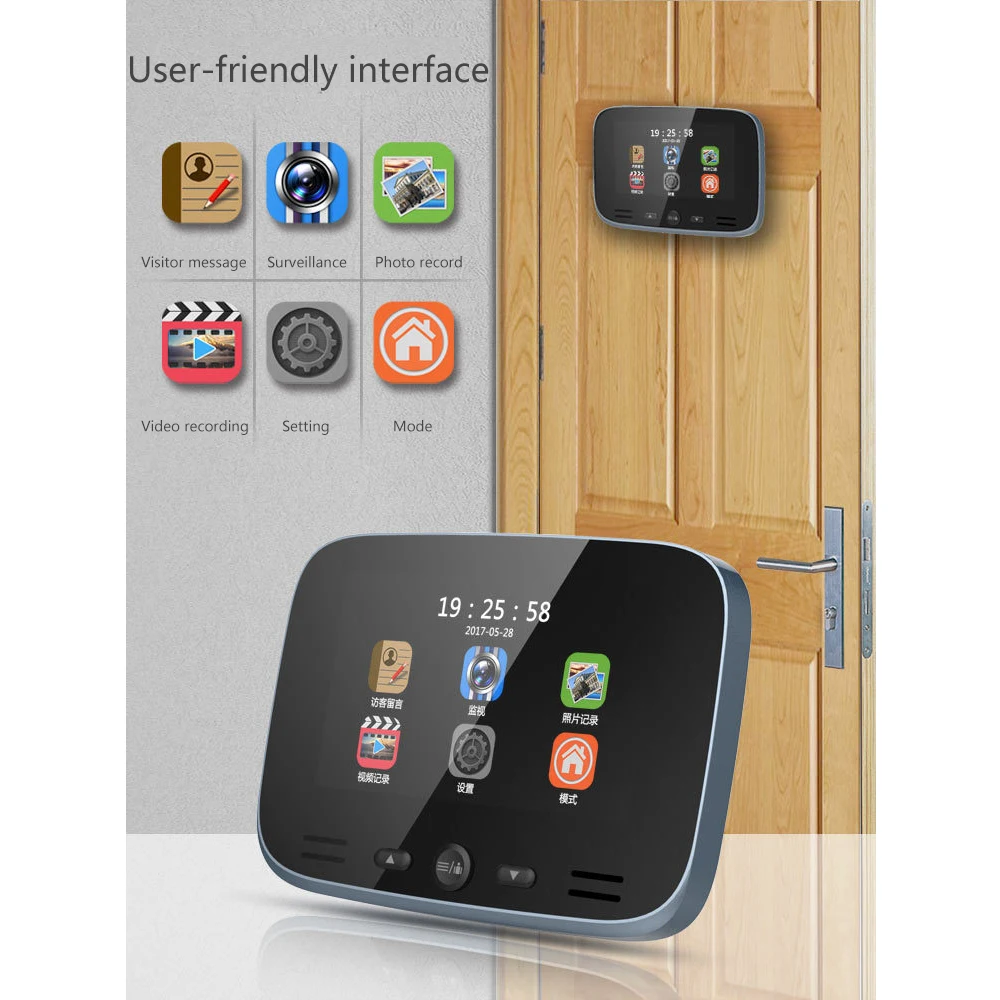 

Doorbell Inch IPS LCD Screen Security Door Smart Electronic Cat Eye Home Video Doorbell Smart Cat Eye Electronic Cat Eye Door