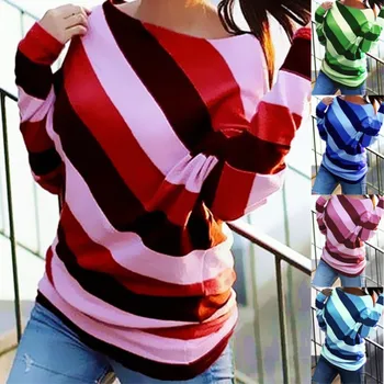 

Blast Oblique striped print round collar long sleeve women's t-shirt