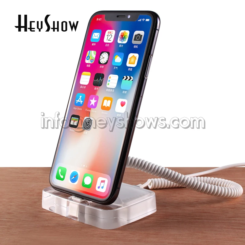 

New Remote Control Mobile Phone Acrylic Security Anti-Theft Display Stand Cellphone Burglar Alarm Holder With charging Function