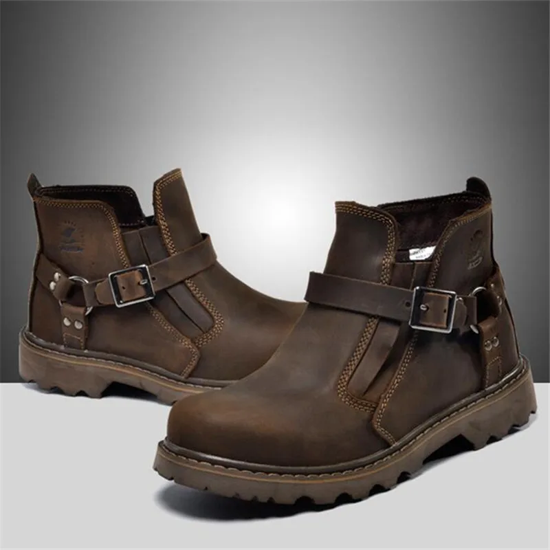 Men Waterproof Leather Motorcycle Boots Vintage Motorbike Protective Motorcycle Boot Motorcyclists Street Riding Shoes