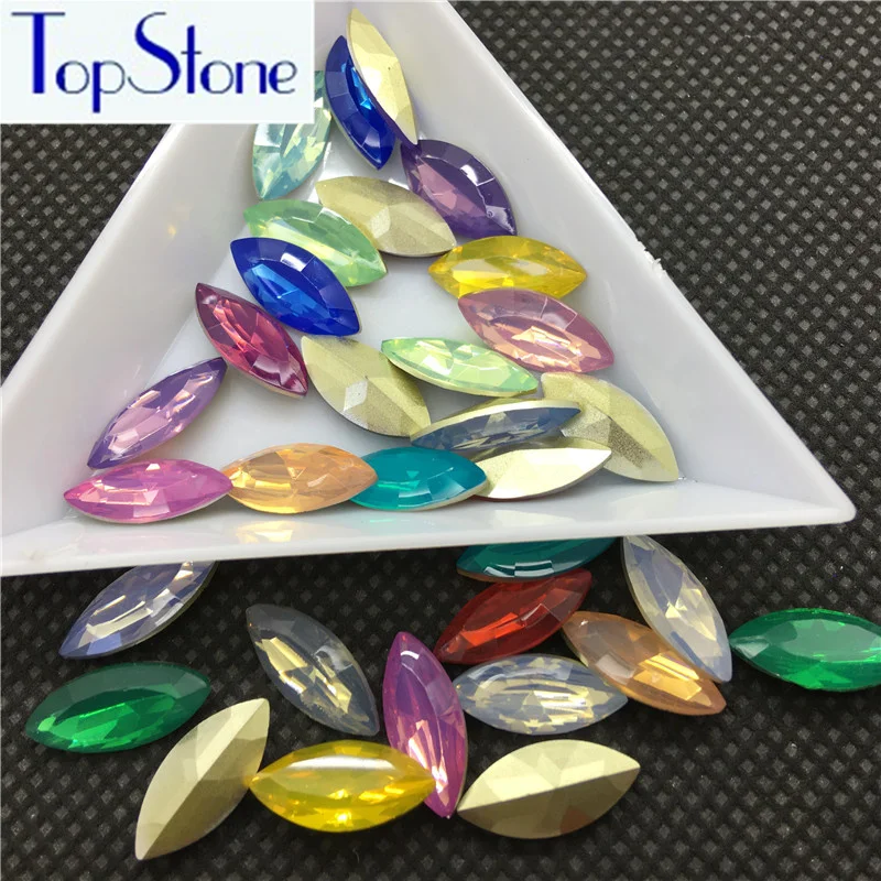 

TopStone 5x10 7x15mm Navette Resin Opal Rhinestones Pointed Back Horse Eye Garment Dress Fancy Stones