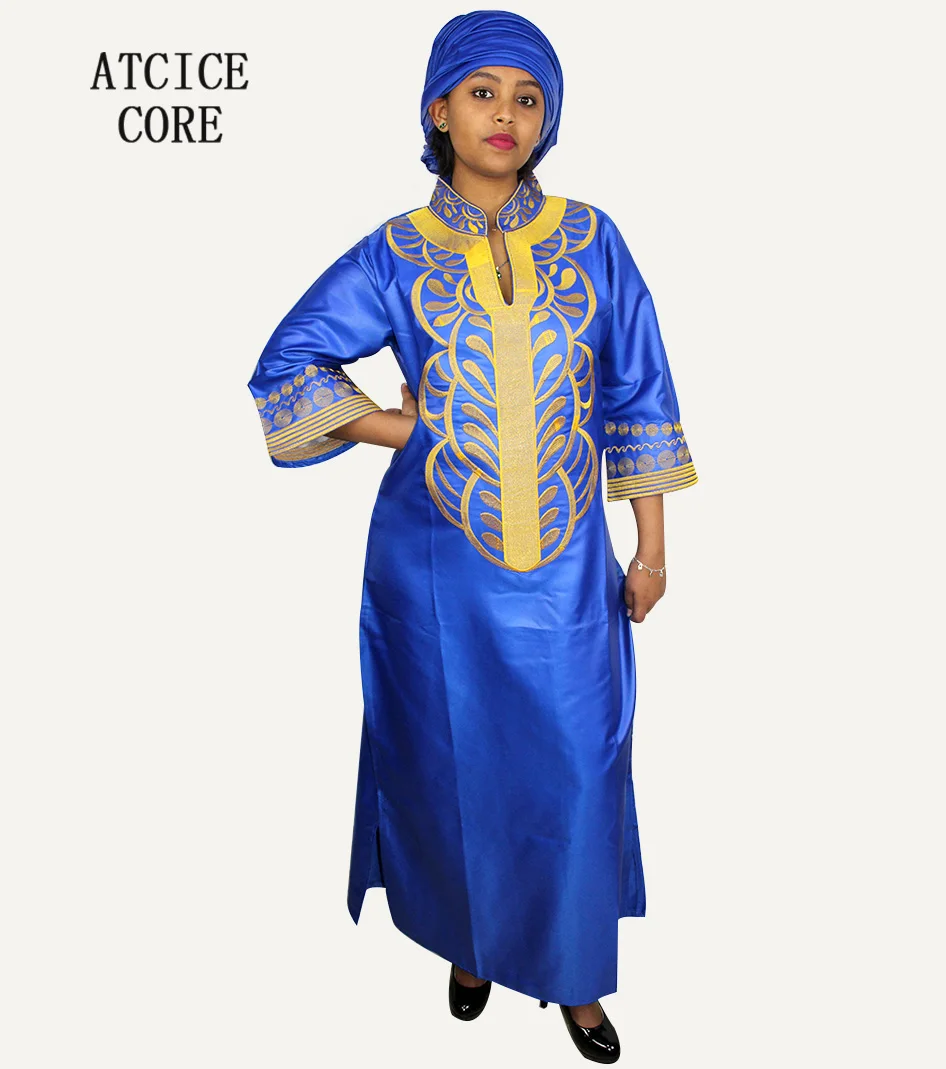 african fashion style African New Bazin Embroidery Dresses Long Dress Without  Scarf Soft Material LA066 african couple outfits