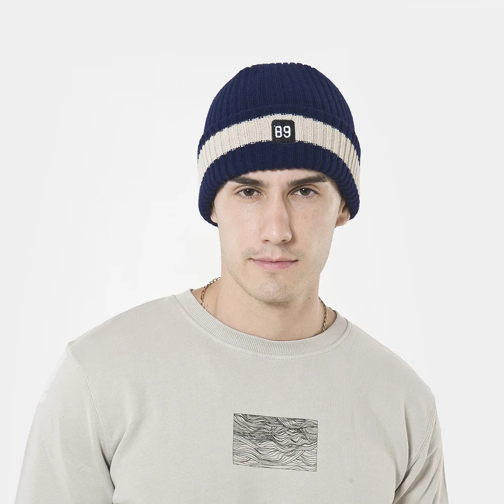 Men's winter warm thickening knitted beanies New embroidery 89 digital