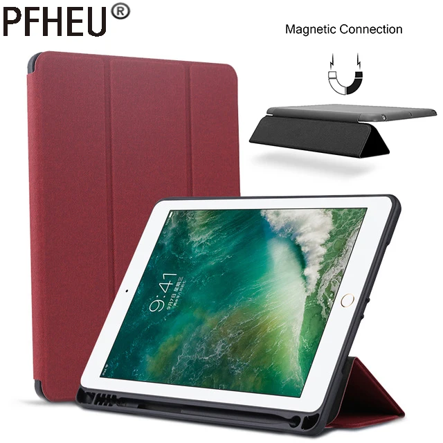 

Case with Pencil Holder For APPle iPad 9.7 inch ( 2018 New ) A1893 A1954,PFHEU PU Leather Smart Cover Auto Sleep Wake +Soft film