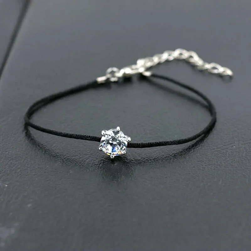 BPPCCR Thin Red Rope Thread String Bracelets for Women Girls Silver Color Austrian Crystals AAA Zircon Lucky Charm Bracelet Pulsears bracelet jewelry