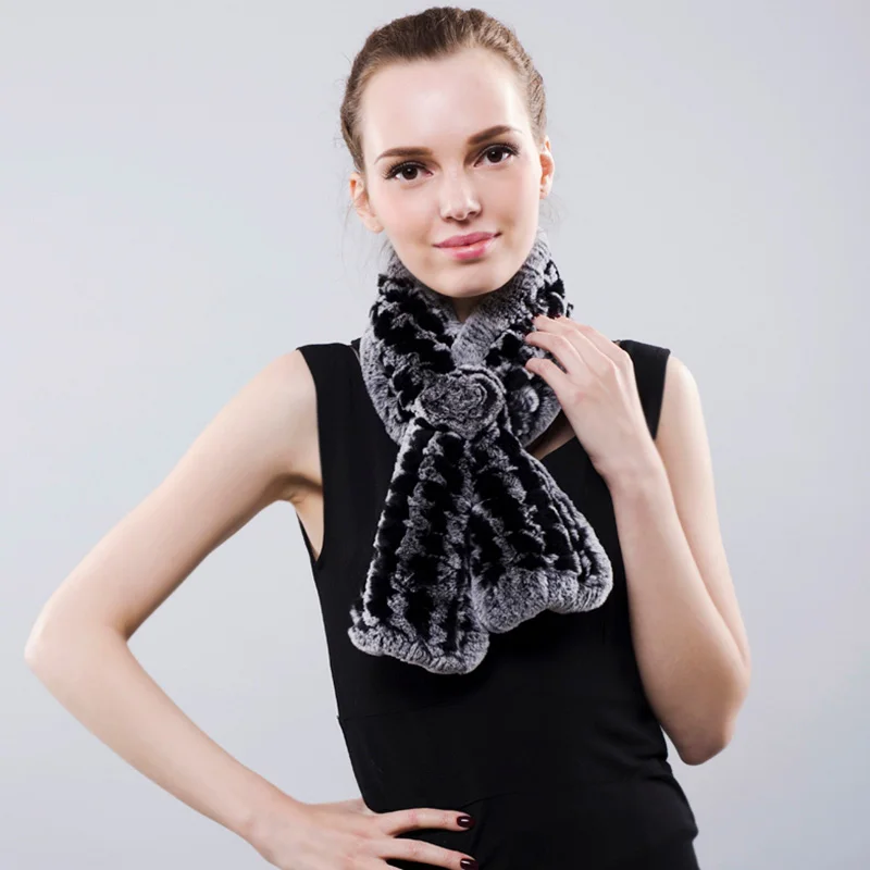 Зимний шарф для женщин вязаный мех кролика Рекс роскошный бренд Lencos e Echarpes