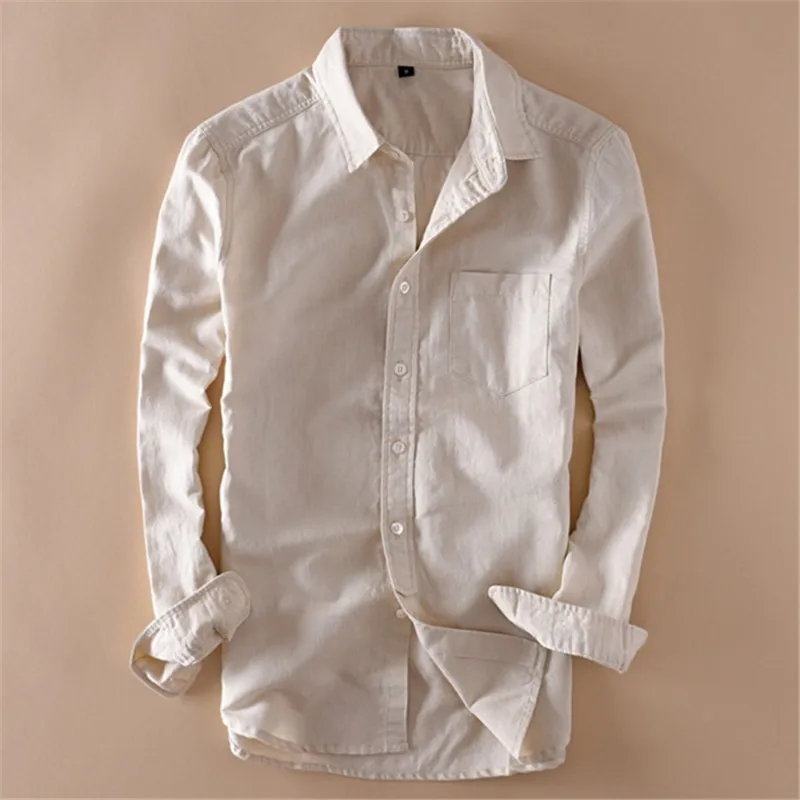 Мужские классические мешковатые рубашки, пляжная одежда, белая льняная рубашка с длинными рукавами, тонкая рубашка с отложным воротником, мягкая свободная Тонкая Повседневная рубашка - Цвет: 3