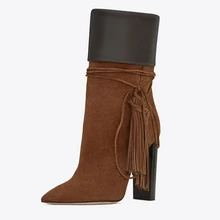 Pointed Toe Kid Suede Leather Women Shoes Lace Up Square High Heel Ankle Boots Women Motorcycle Boot Size 34-46 TL-A0141 nesimoo size 34 43 fashion zipper 2017 round toe pu leather women shoes square high heel ankle boot women motorcycle boot