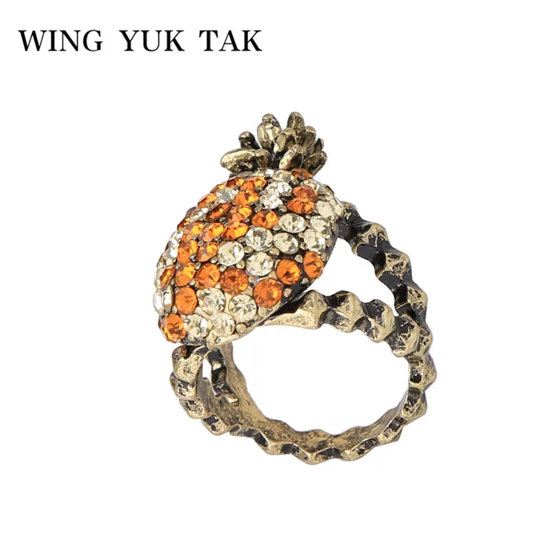 

wing yuk tak Romantic Vintage Pineapple Ring Wedding Party Jewelry Cute Multicolor Rhinestone White Imitation Pearl Ring Women's