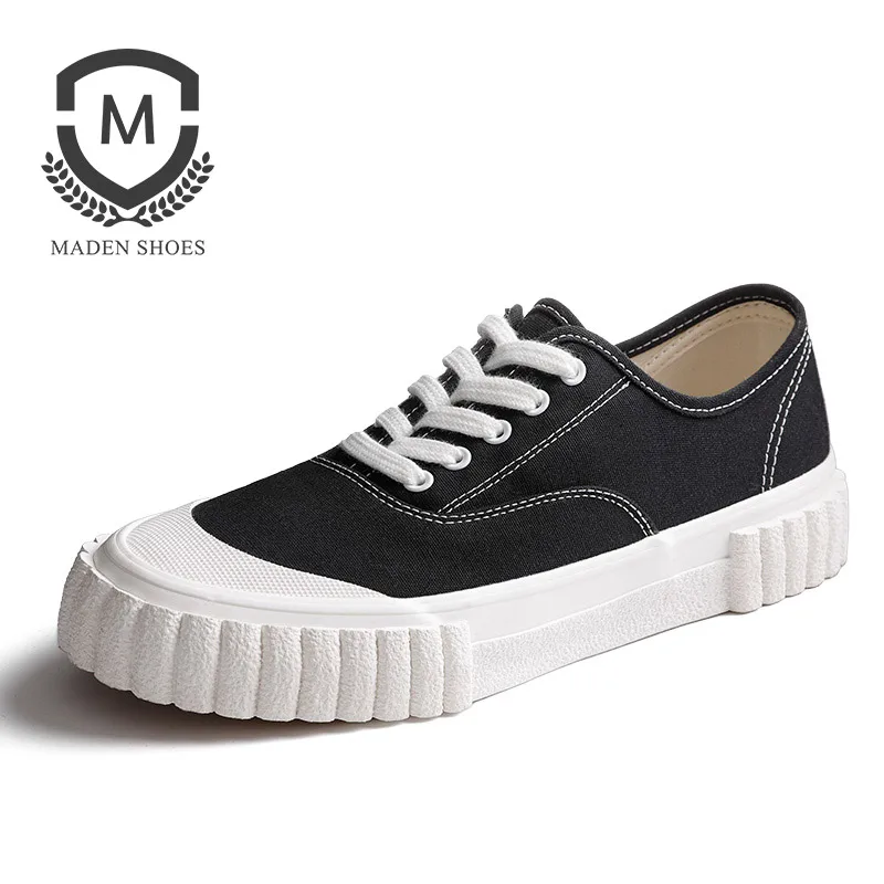 Maden Kurume Raw Denim Canvas Men Shoes Casual Okayama Sneaker Vulcanized Black Grey Vintage Retro Japanese Style Sporty Low-top