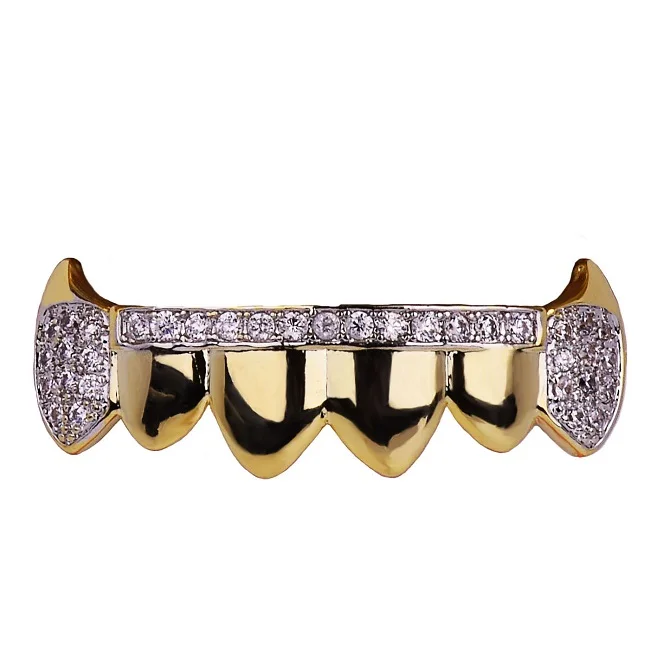 Хип-хоп my Grillz зубы со льдом Циркон Клык Рот Зубы шапки Топ и низ набор зубов для мужчин и женщин Зубы вампира Модные ювелирные изделия - Окраска металла: Down Tooth