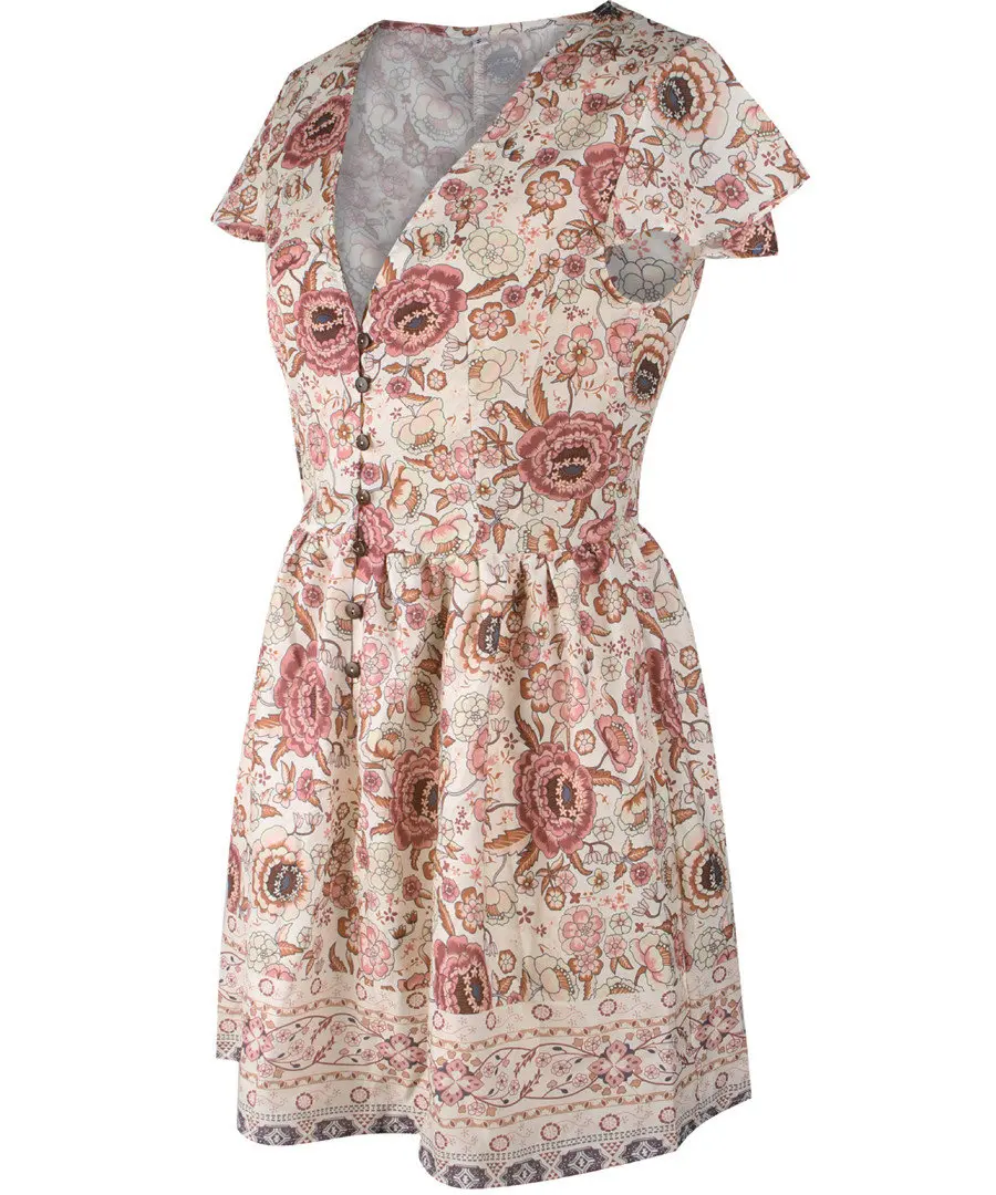 Gladiolus Fashion Summer Women Dress Short Sleeve Button Deep V Neck Sexy Floral Print Mini Boho Dress 2019 Ladies Beach Dresses (43)